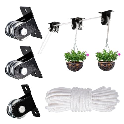 SHINIYUKI Wall and Ceiling Mount Double Pulley Set with 65 ft Rope