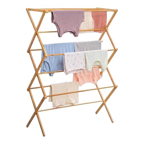 Honey-Can-Do Bamboo Collapsible Clothes Drying Rack, 25 ft