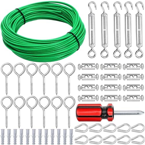 Elsjoy PVC-Coated Wire Rope Kit with Turnbuckles, 100 ft