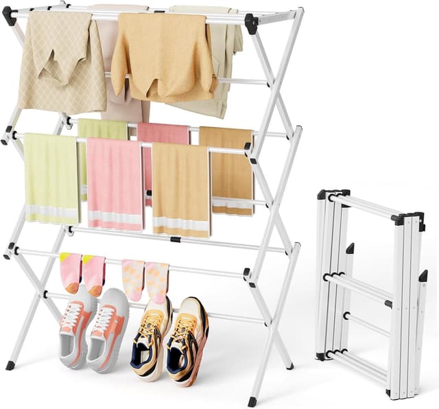 BAKON Space Saving Foldable Clothes Drying Rack, Extendable