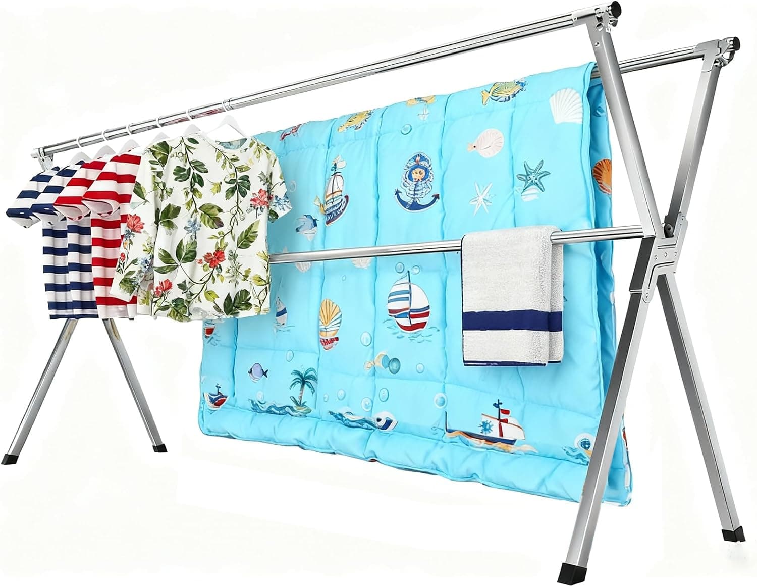 AZHZOLSK Outdoor Clothes Drying Rack with 20 Windproof Hooks
