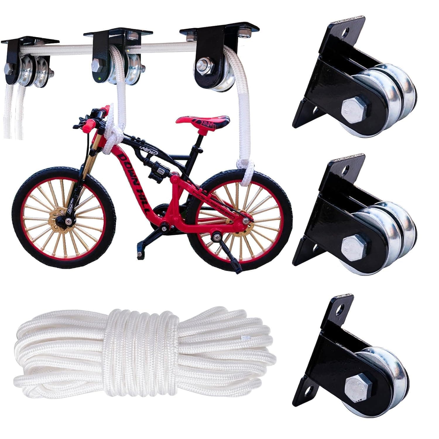 SHINIYUKI Wall and Ceiling Mount Double Pulley Set with 65 ft Rope