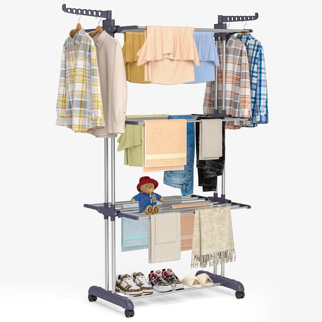 Bigzzia 4-Tier Folding Drying Rack with Braked Casters