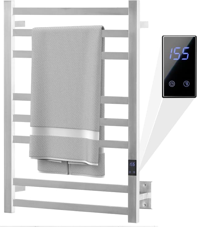 Peaktrivol 8-Bar Towel Warmer Rack, Brushed Stainless Steel