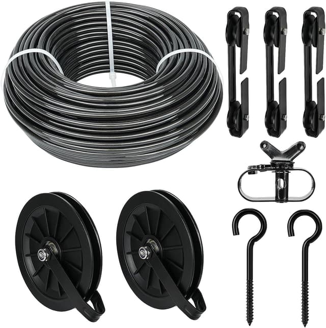 Fshihine Outdoor Clothesline Pulley Kit, 150 ft