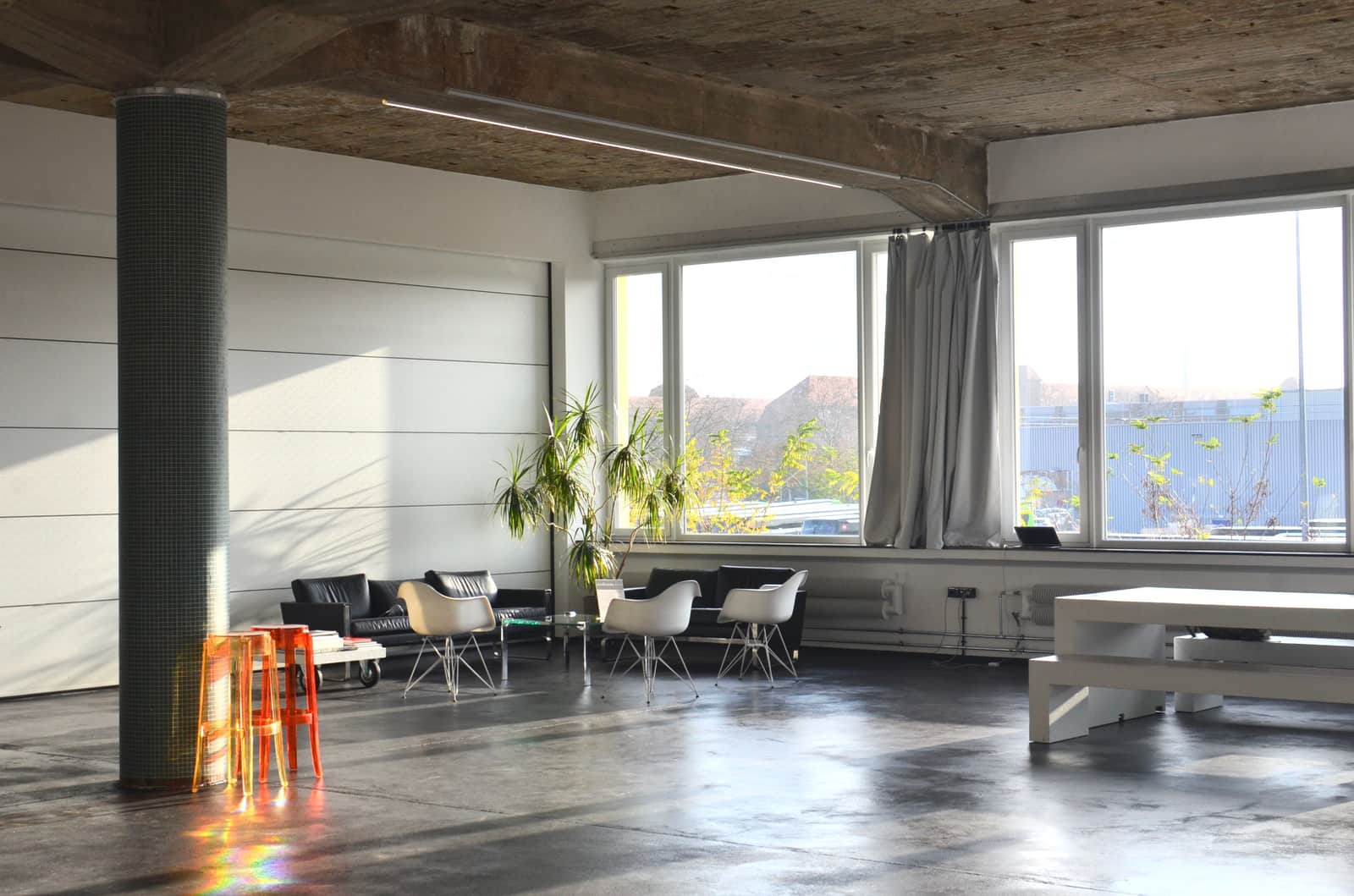 The ceiling of a bright airy room