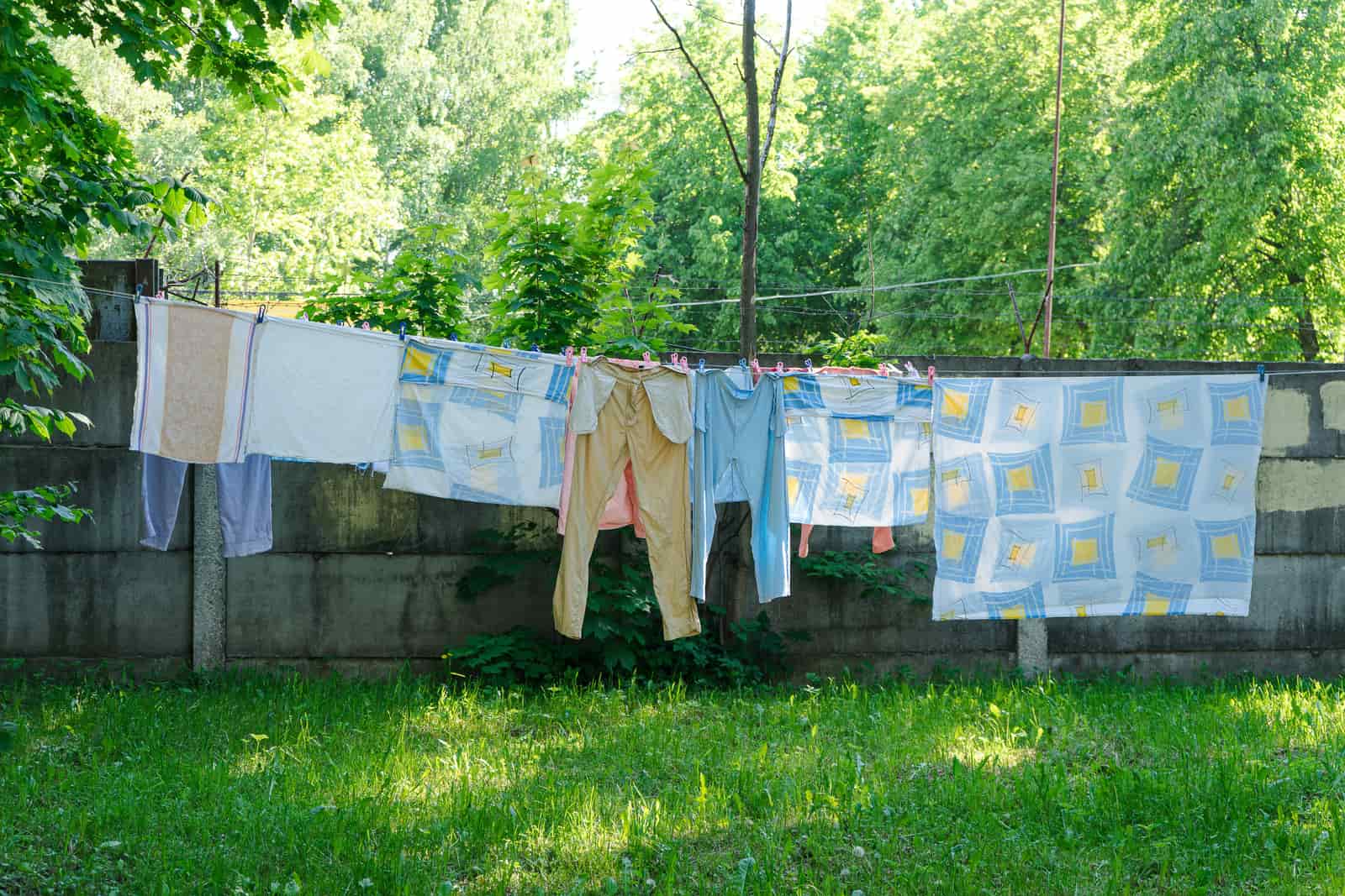 Laundry drying outside in a sunny garden